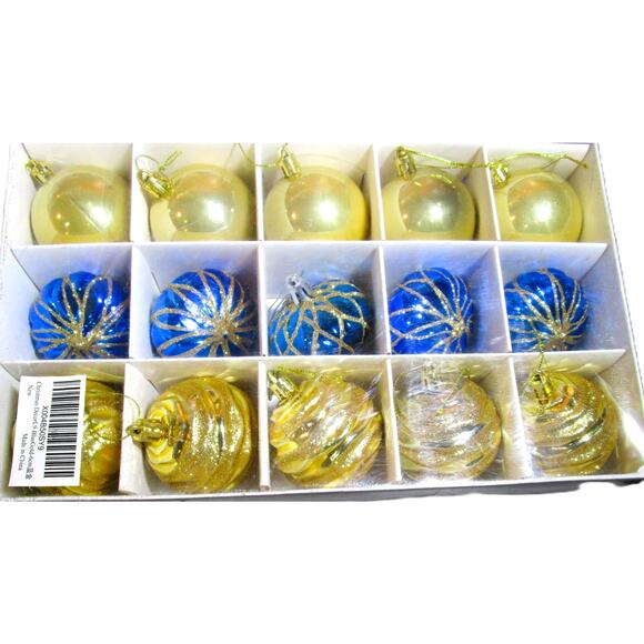 Set of 30 Blue and Gold Christmas Ornaments Glass Round Baubles Swirl Glitter - Picture 2 of 4